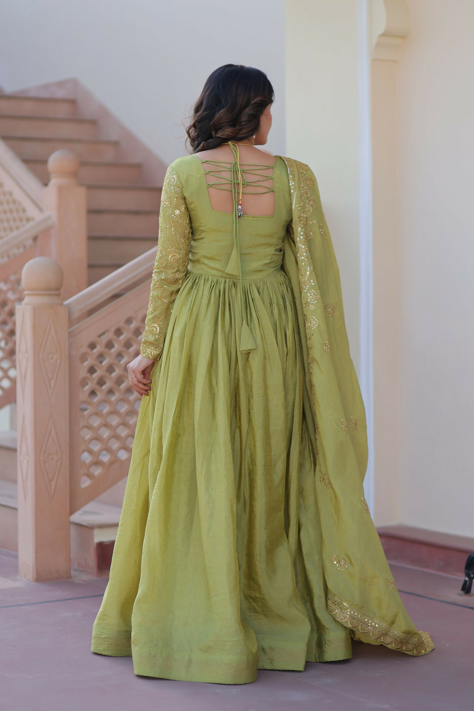Joban Fashion Pista Crush Sequence Embroidery Work Kurta Set