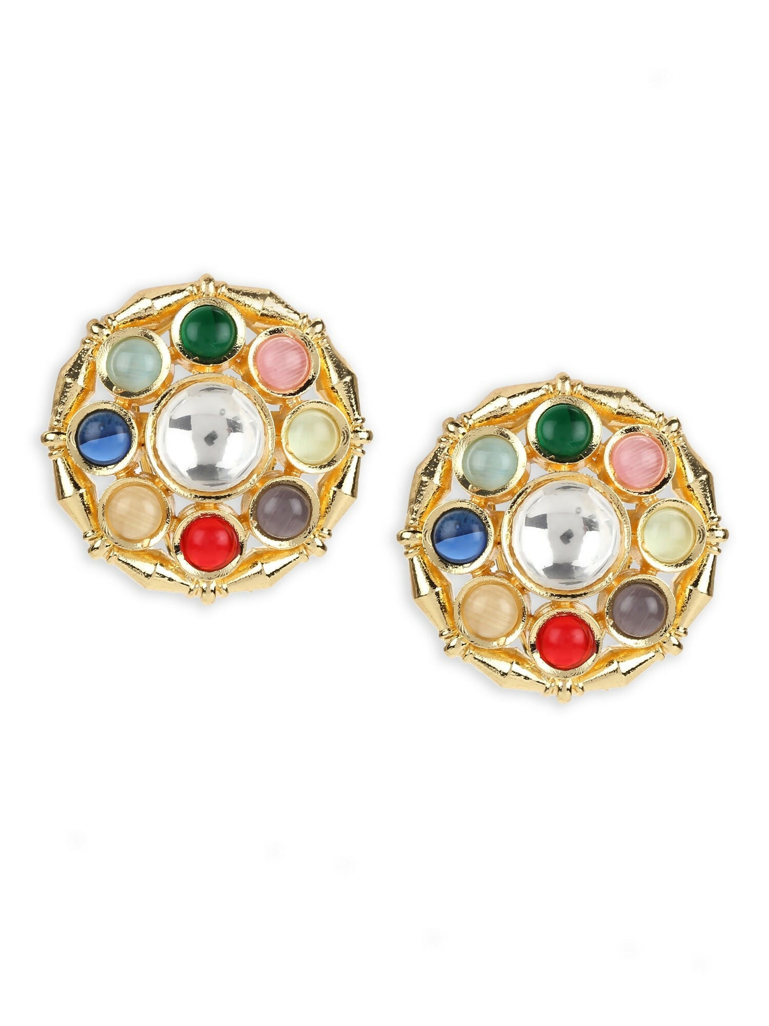 Multi Kundan Studs- Ruby Raang