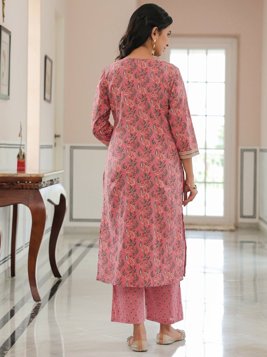 Aramya Straight Soft Cotton Floral Print Women's Kurta - Pink
