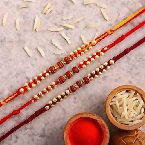 Set of 3 Sleek Rudraksha Rakhi and Cashew Jar