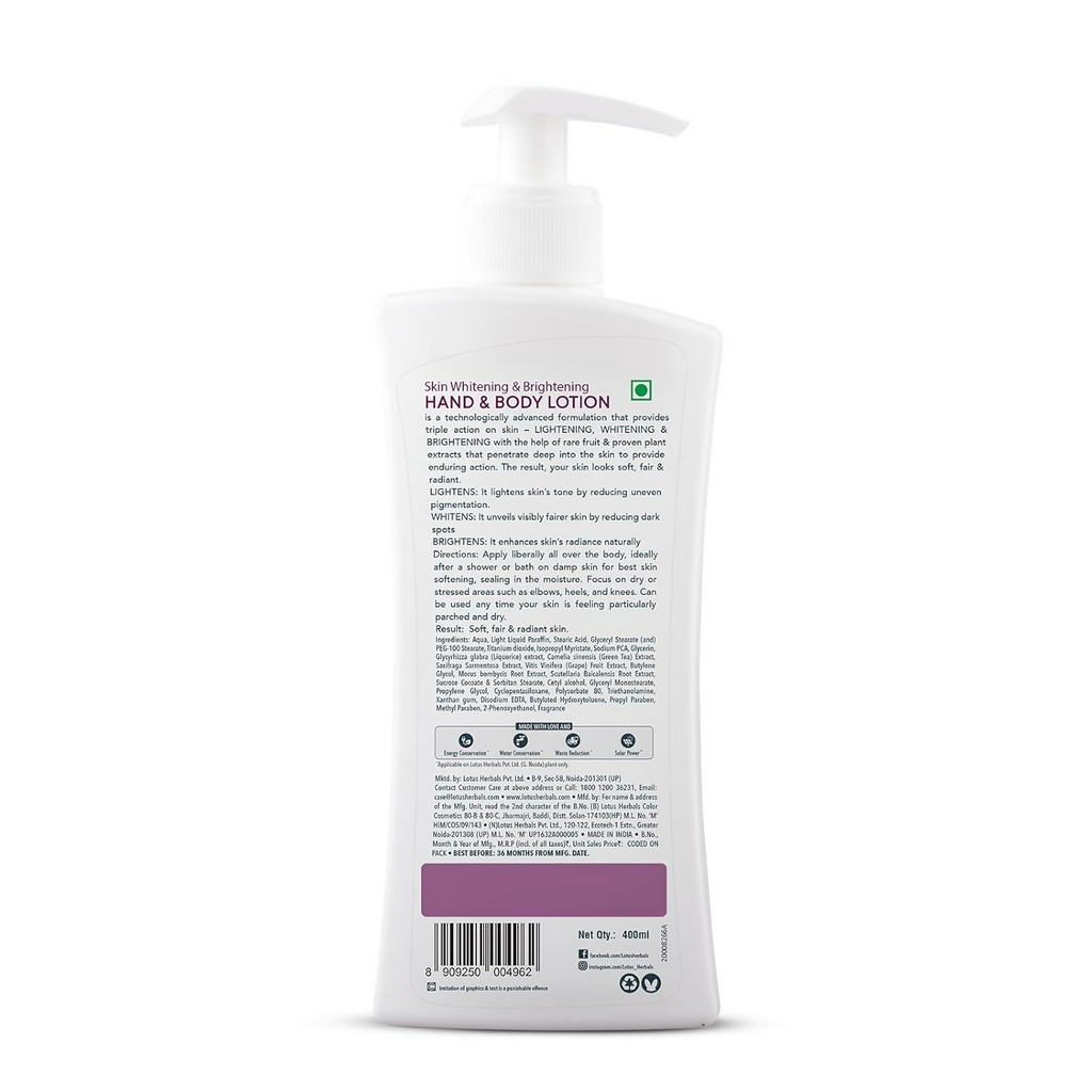 Lotus Herbals Whiteglow Skin Brightening Hand & Body Lotion