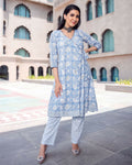 Jyoti Fashion Women's Sky Blue Pure Muslin Heavy Digital Printed Kurta Pant Set