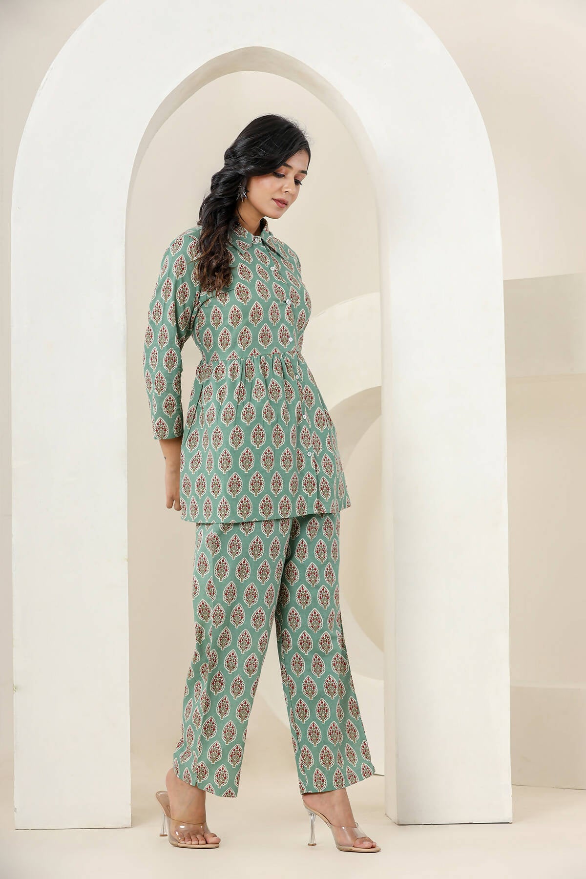 Kaajh Women's Green Printed Cotton Co-ord Set