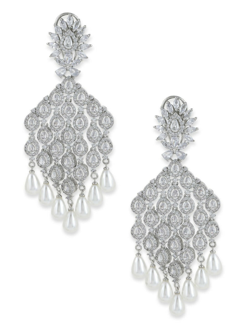 Silver Earrings with Pearl Drops- Ruby Raang