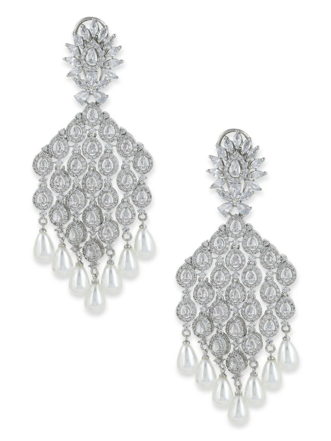 Silver Earrings with Pearl Drops- Ruby Raang