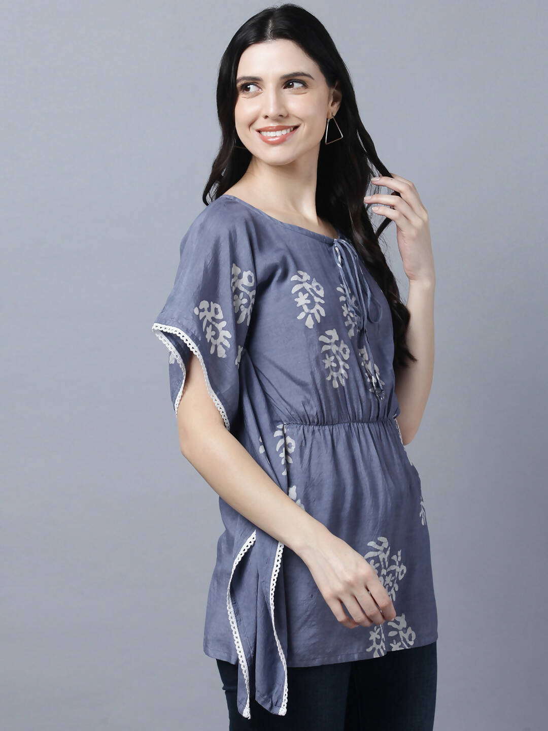 Myshka Stylish Dark Grey Silk Short Sleeve Women's Kaftan