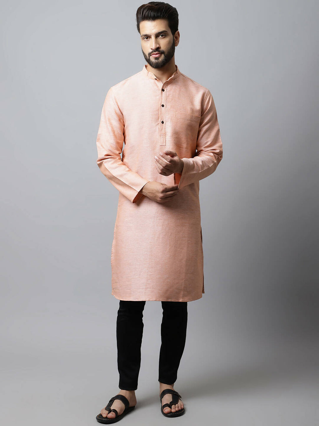 Even Apparels Pink Color Pure Cotton Men's Kurta With Band Collar (SLD1186)