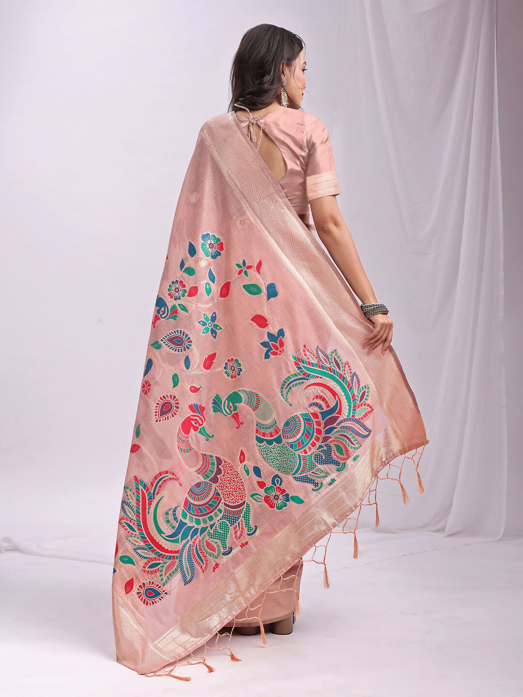 Shree Shyam Fashion Linen Cotton Peach Saree