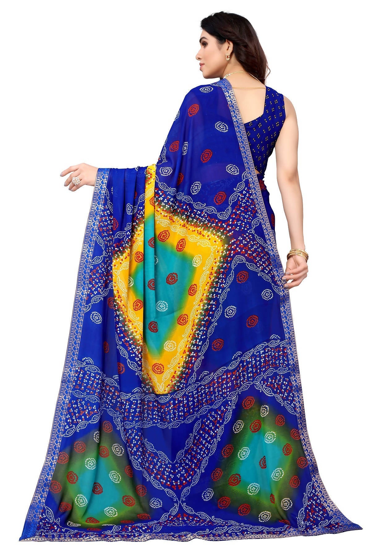 Vamika Ethnic Fire Blue Printed With Lace Saree