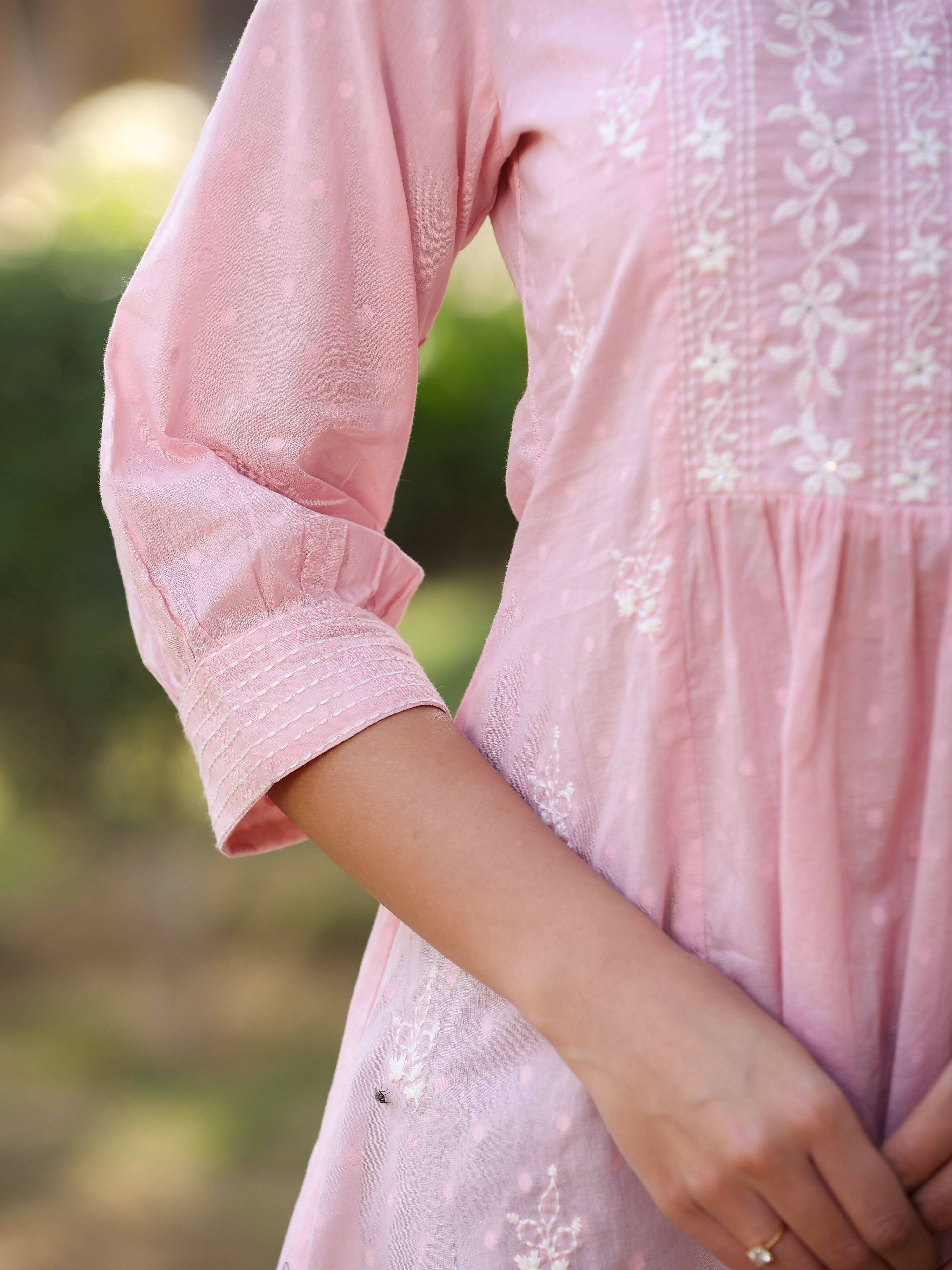 Juniper Women's Pink Cotton Solid With Embroidered Straight Tunic