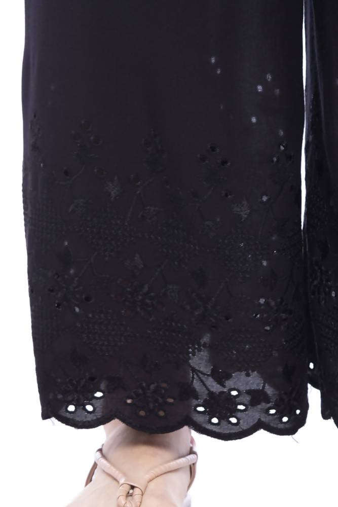 Mominos Fashion Reyon Cotton Black Embroidery Chikan Palazzo