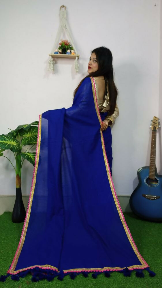 Exclusive Collection Beautiful Khadi Cotton Handloom Saree With Beautiful Zari Border - Royal Blue