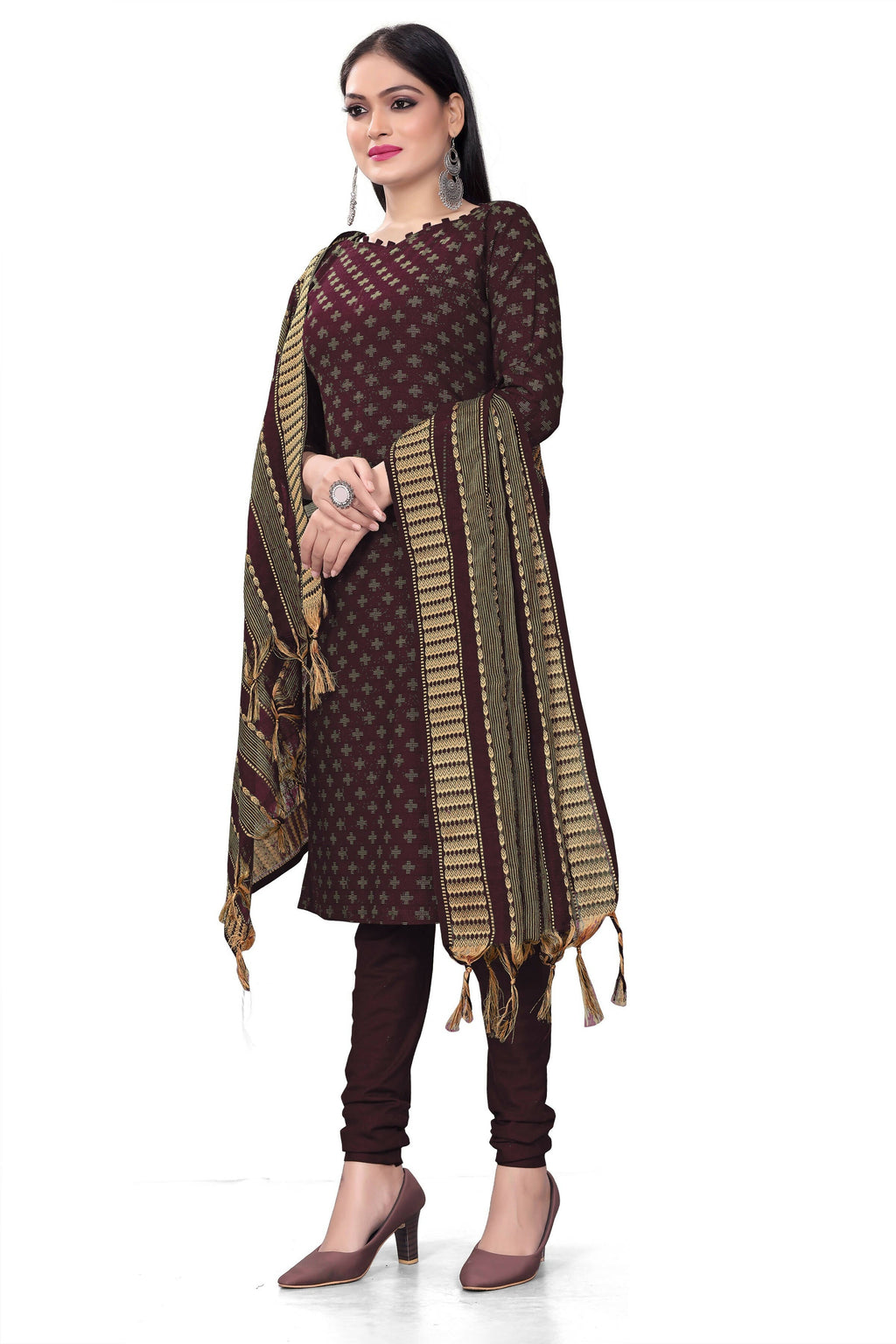 Purple Cotton Jacquard Woven Unstitched Dress Material - Amara