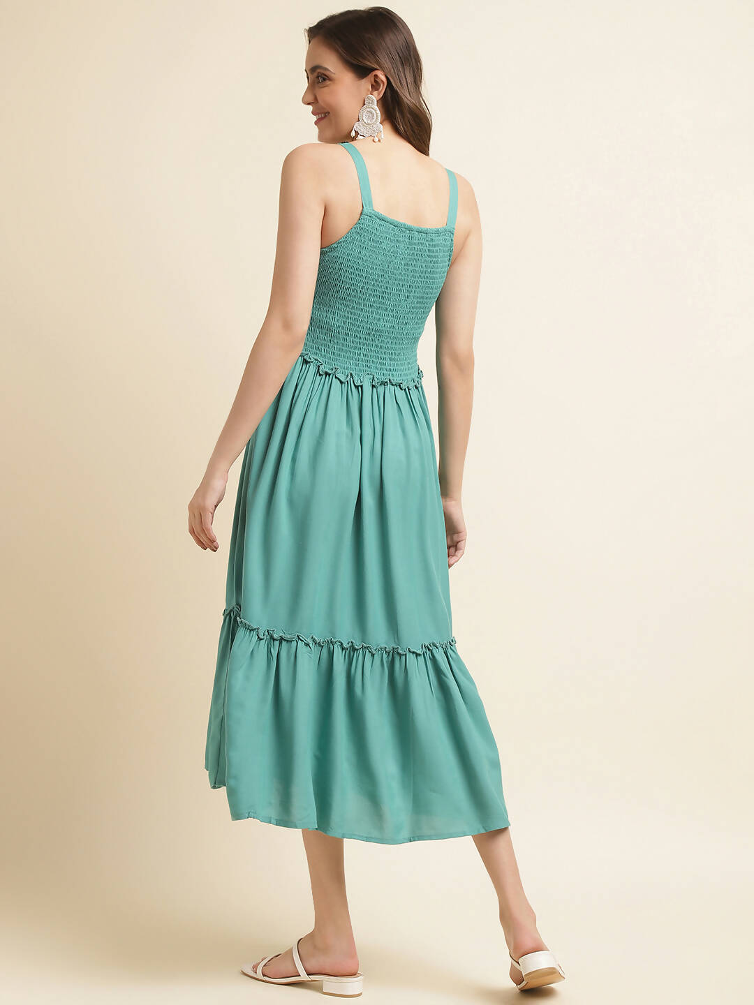 Light Blue Cotton Solid Flared Dress with Printed Shrug - Yukti