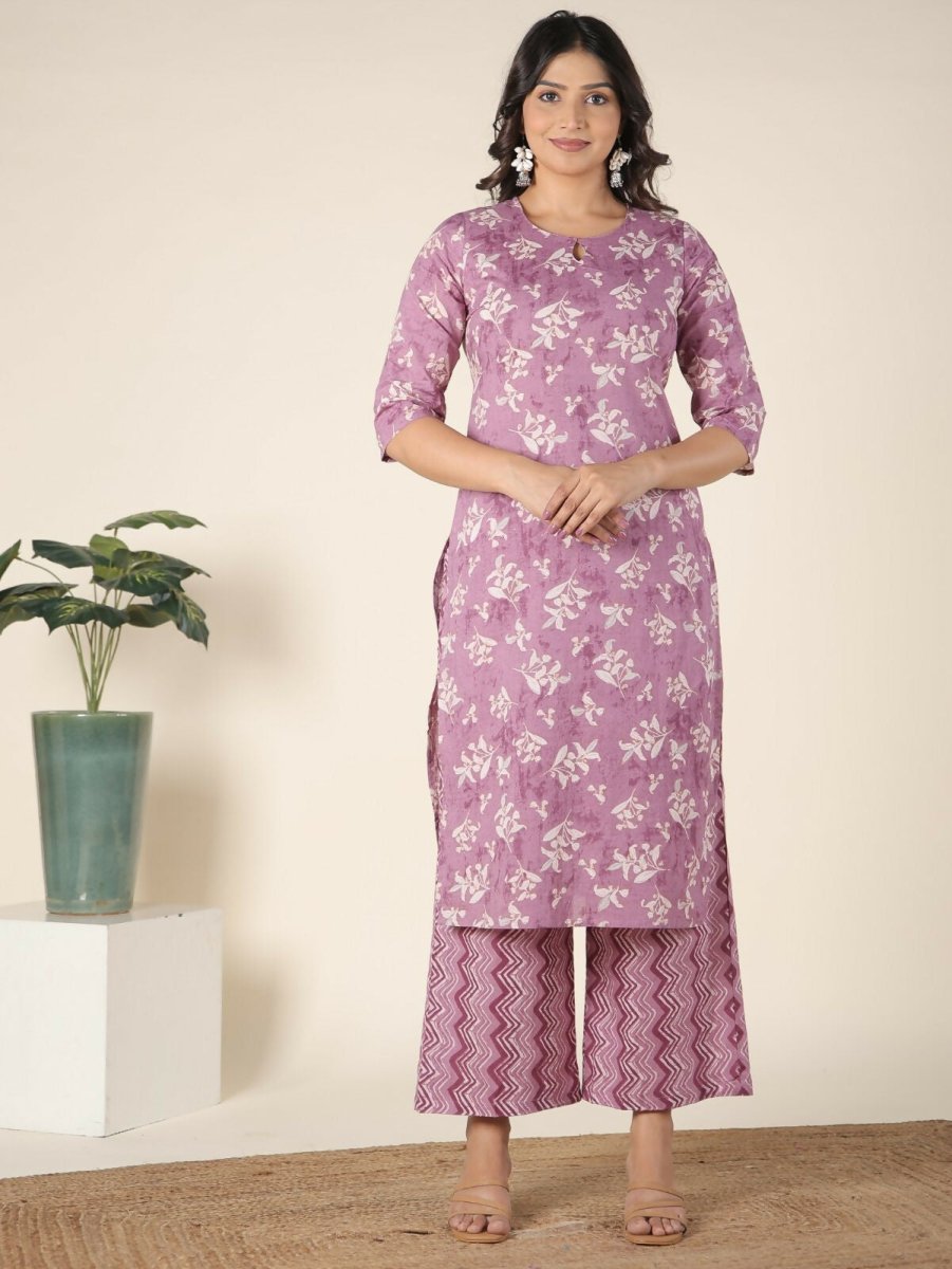 Aramya Pink Soft Cotton Floral Print Straight Kurta Set for Women