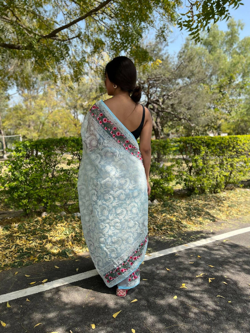 Vamsee Sky Blue Organza Saree