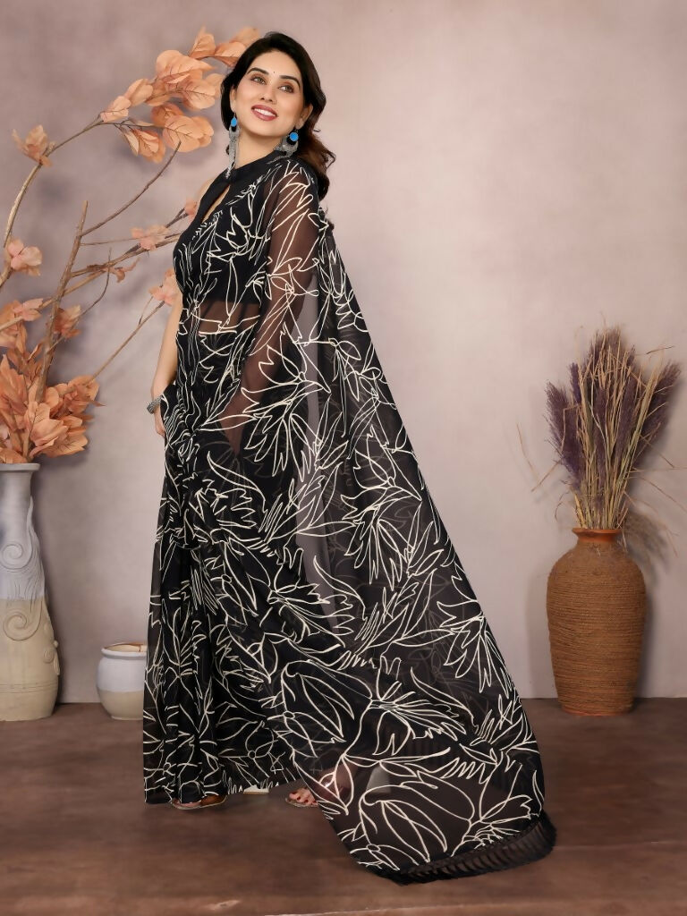Partywear Designer Georgette Black Fancy Saree - Durga