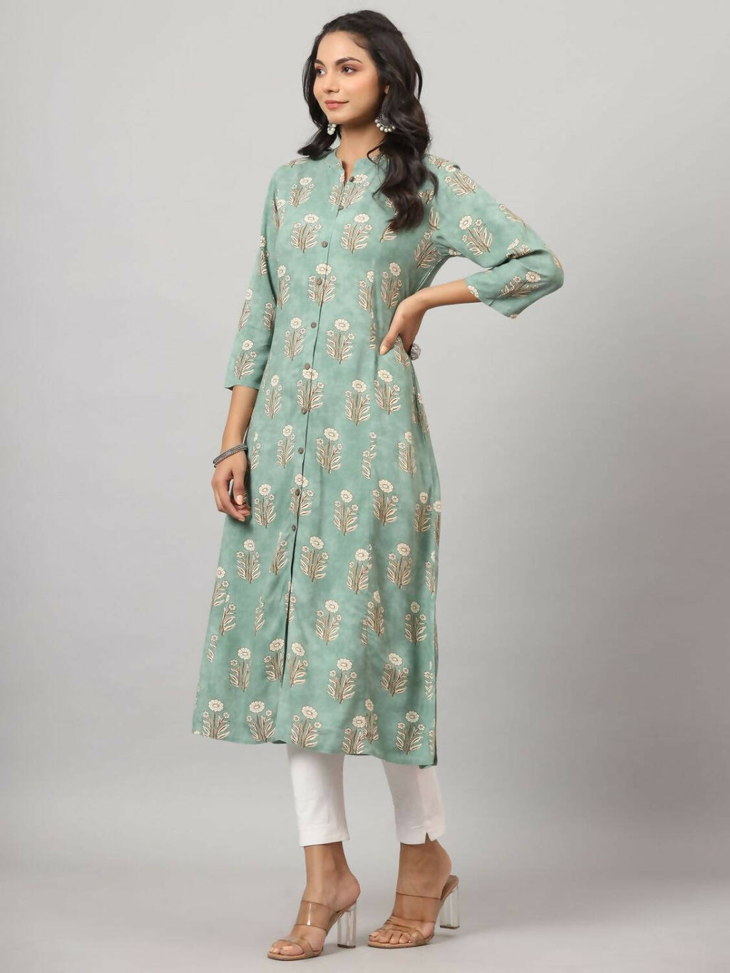 Juniper Women's Green Printed A-Line Kurta