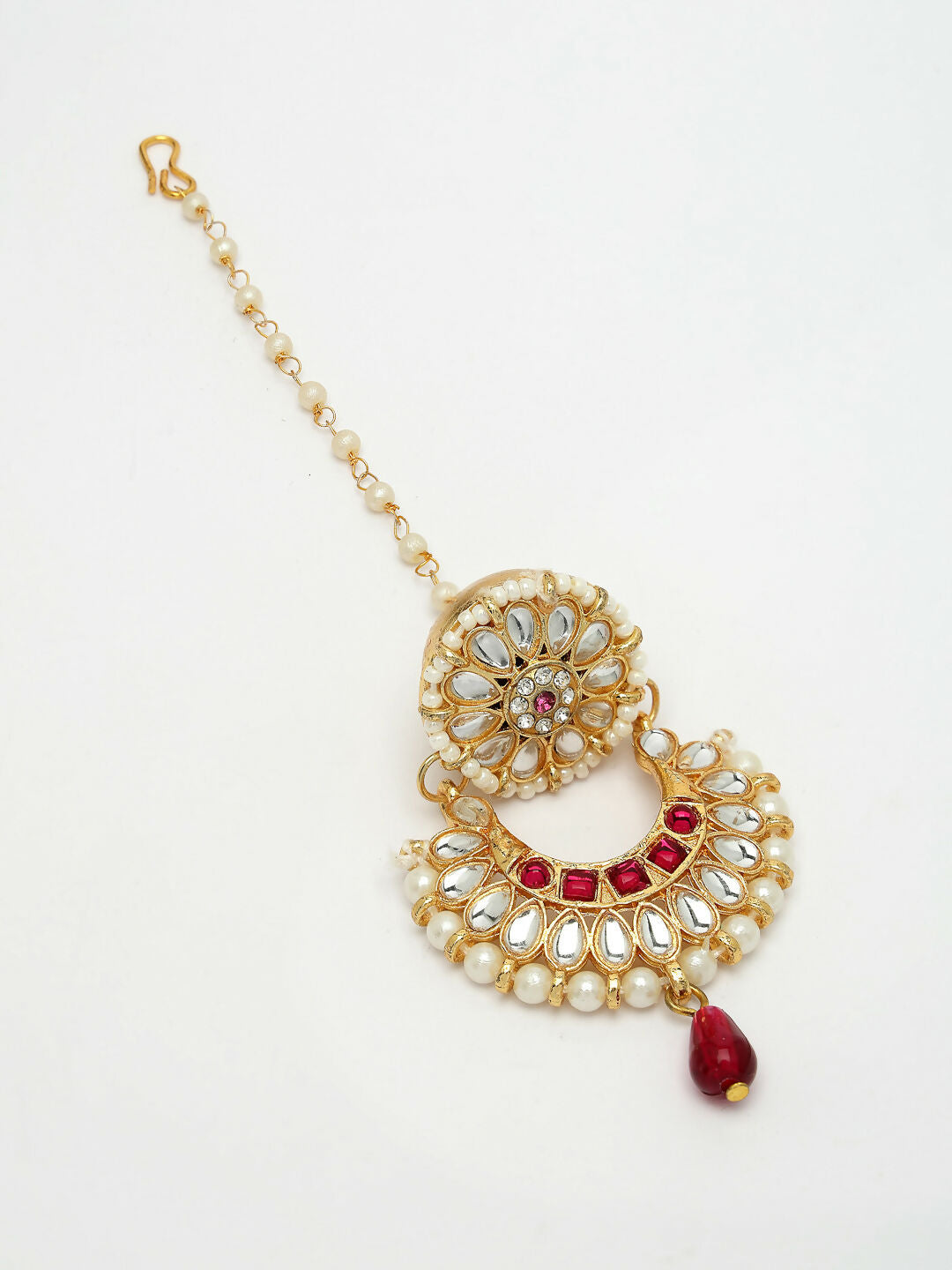 NVR Women's Gold-Polished CZ Stone-Studded Maang Tikka