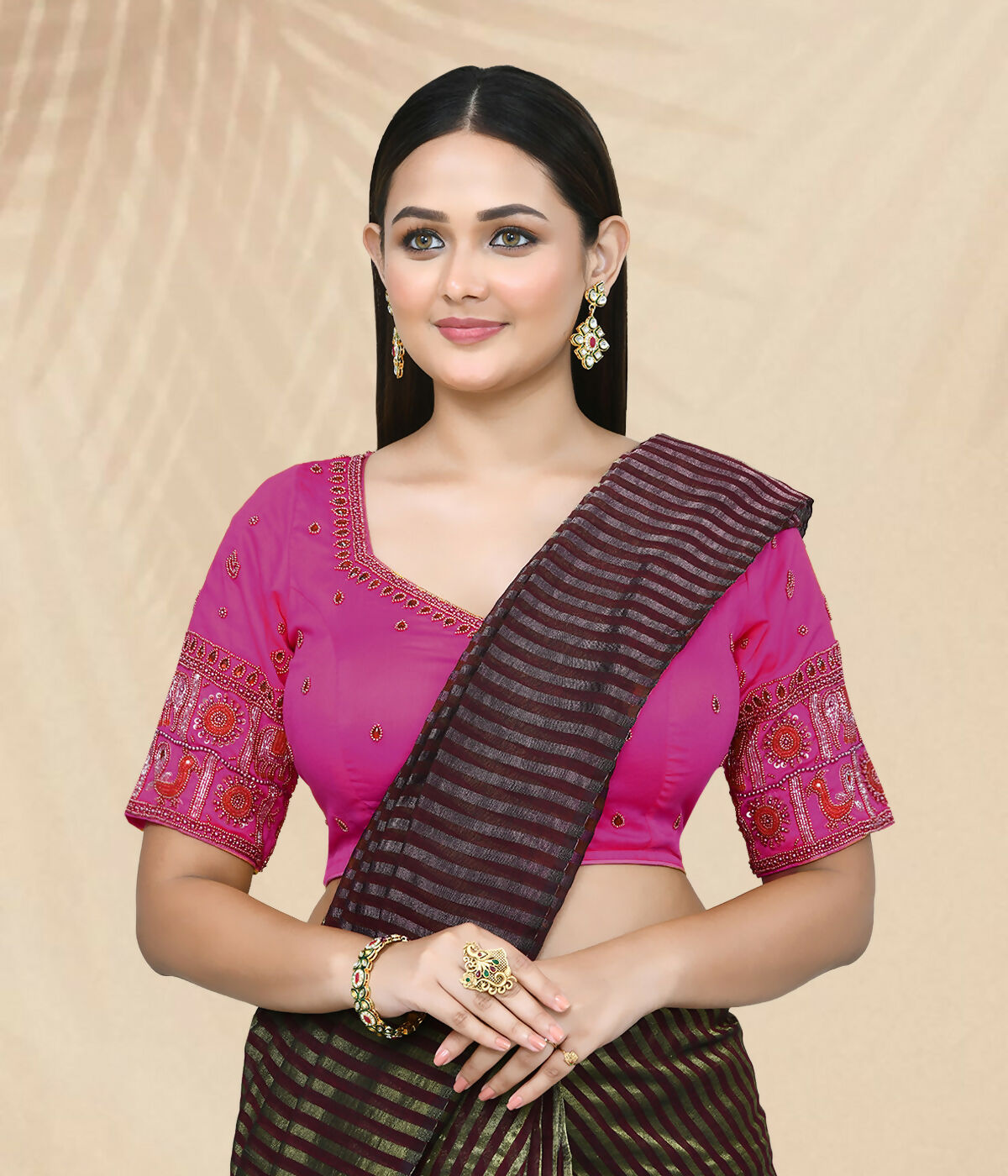 Joban Fashion Women's Pink Embroidered Stitched Blouse