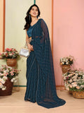 Aafreen Partywear Designer Bottle Green Georgette Fancy Saree