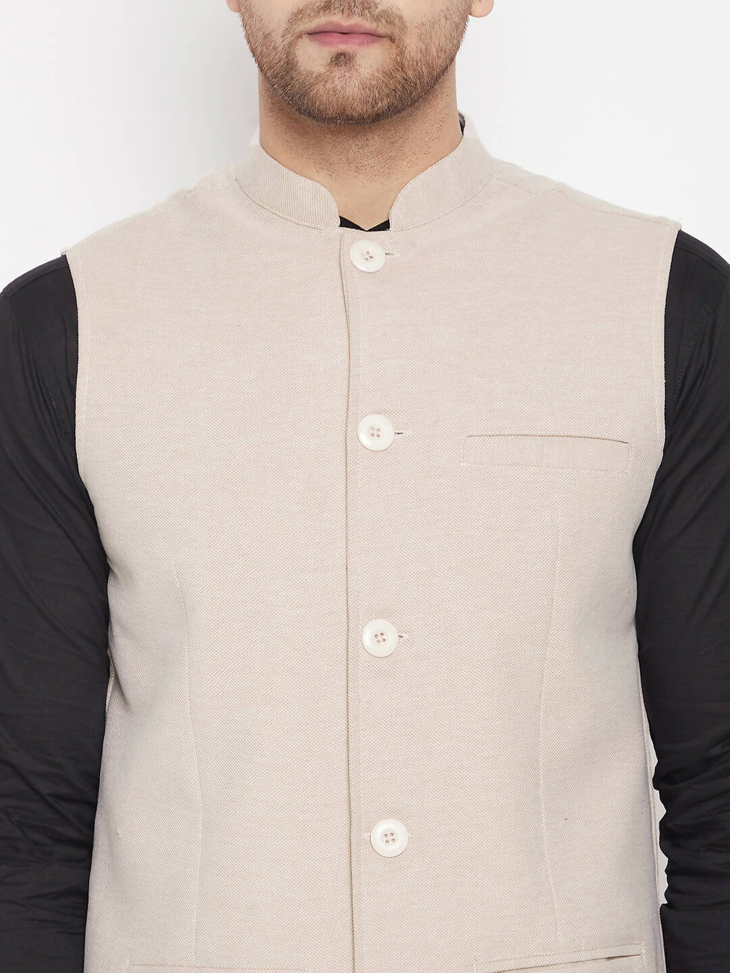 Even Apparels Cream Merino Men Woven Nehru Jacket