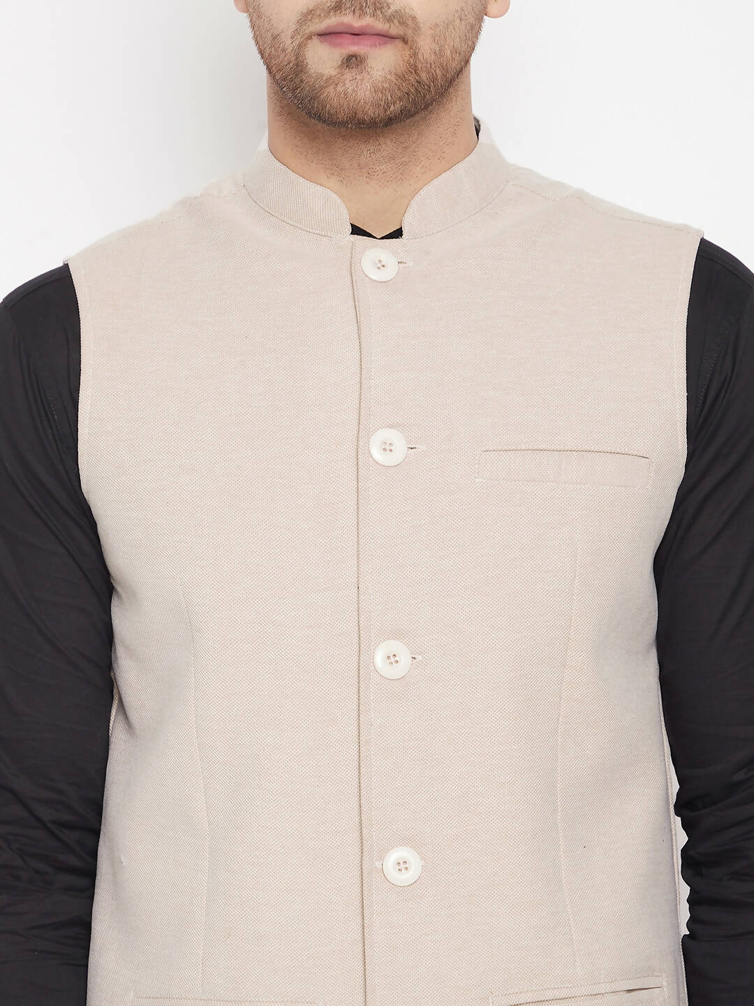 Even Apparels Cream Merino Men Woven Nehru Jacket