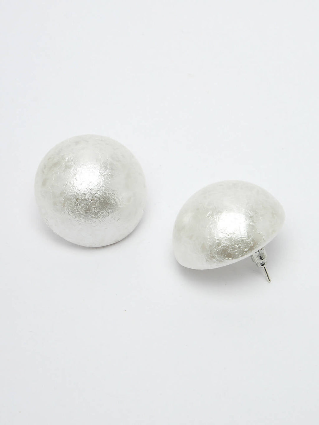 NVR Women's White Color Circular Moon Stud Earrings