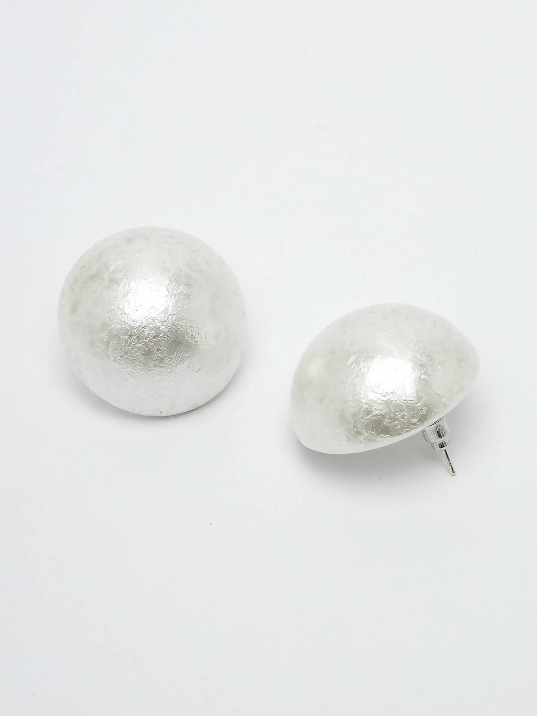 NVR Women's White Color Circular Moon Stud Earrings