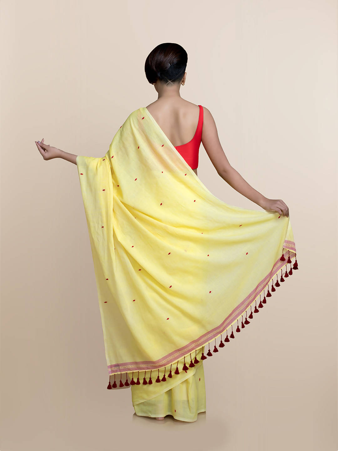 Suta Yellow Maroon Pure Cotton Saree