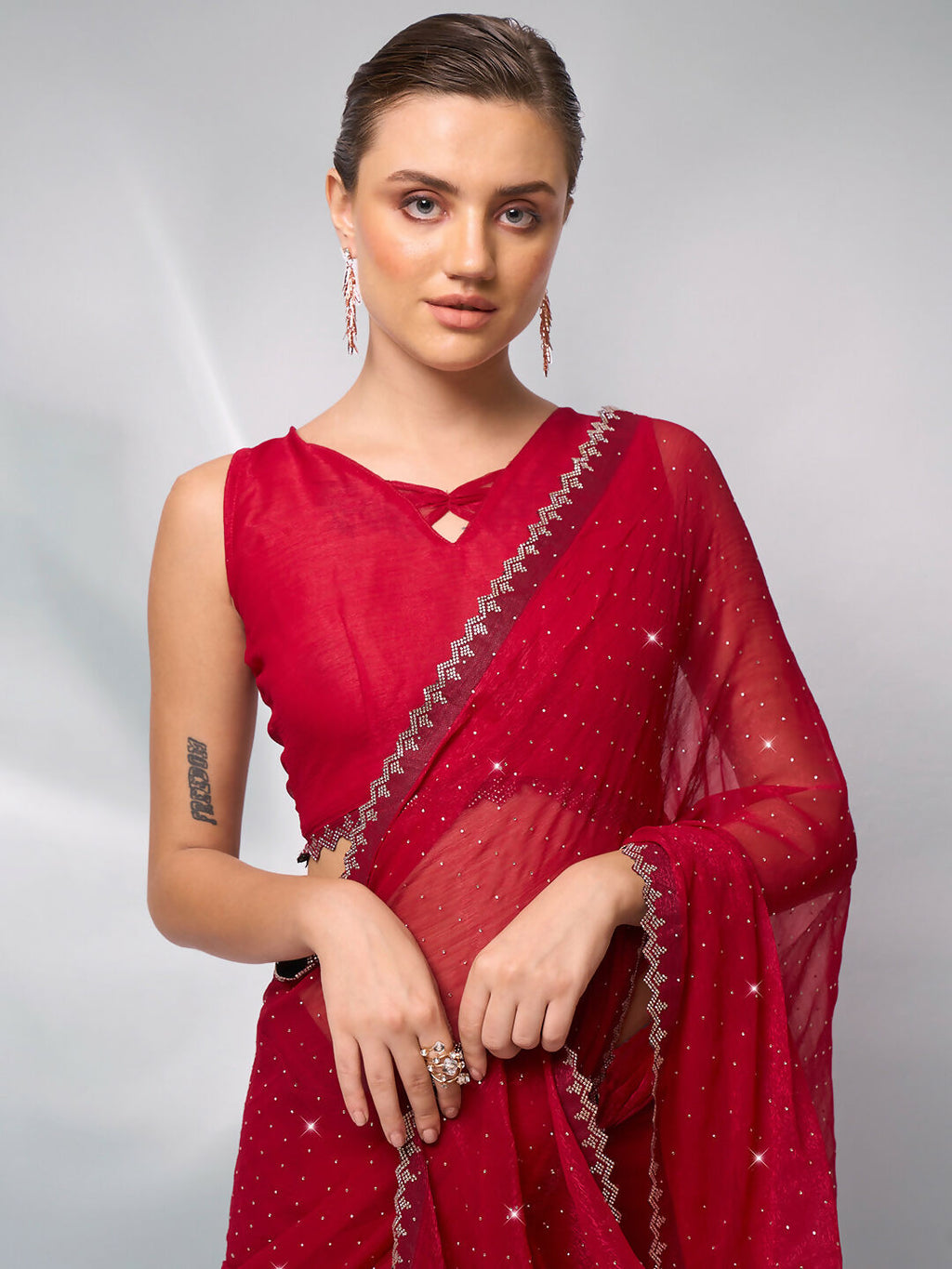 Red Moss Swarovski Designer Saree - Shezlin