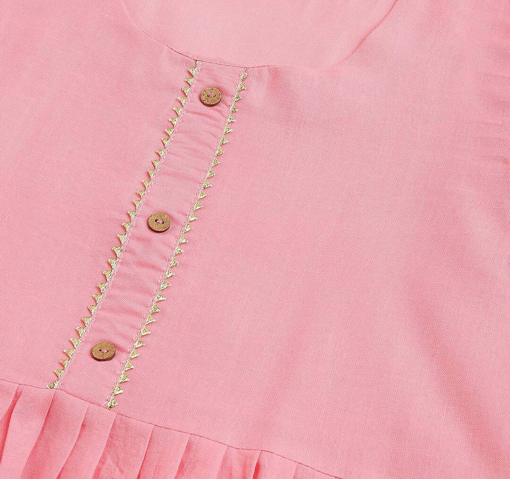 Pink Poly Cotton Solid Nayra Cut Kurta - Tirtha