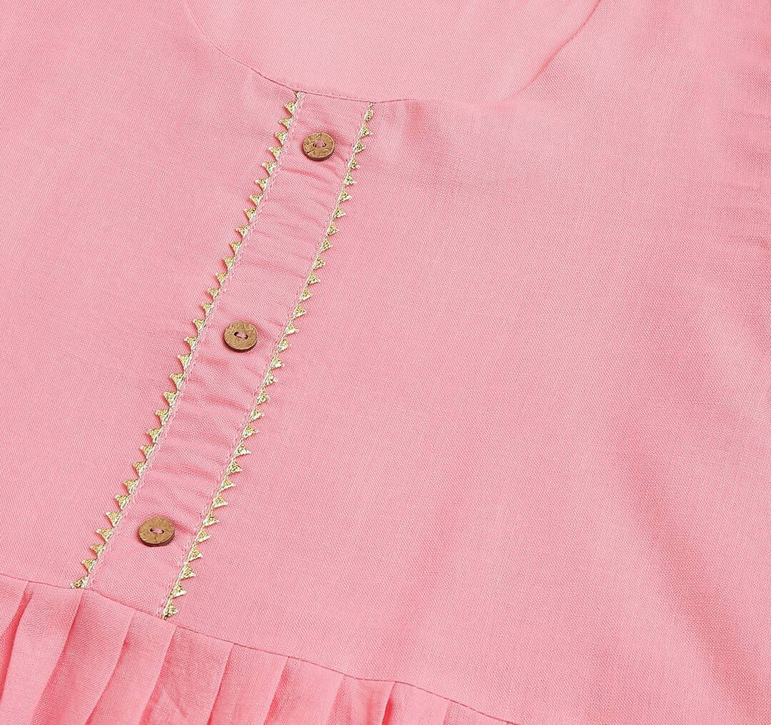 Pink Poly Cotton Solid Nayra Cut Kurta - Tirtha