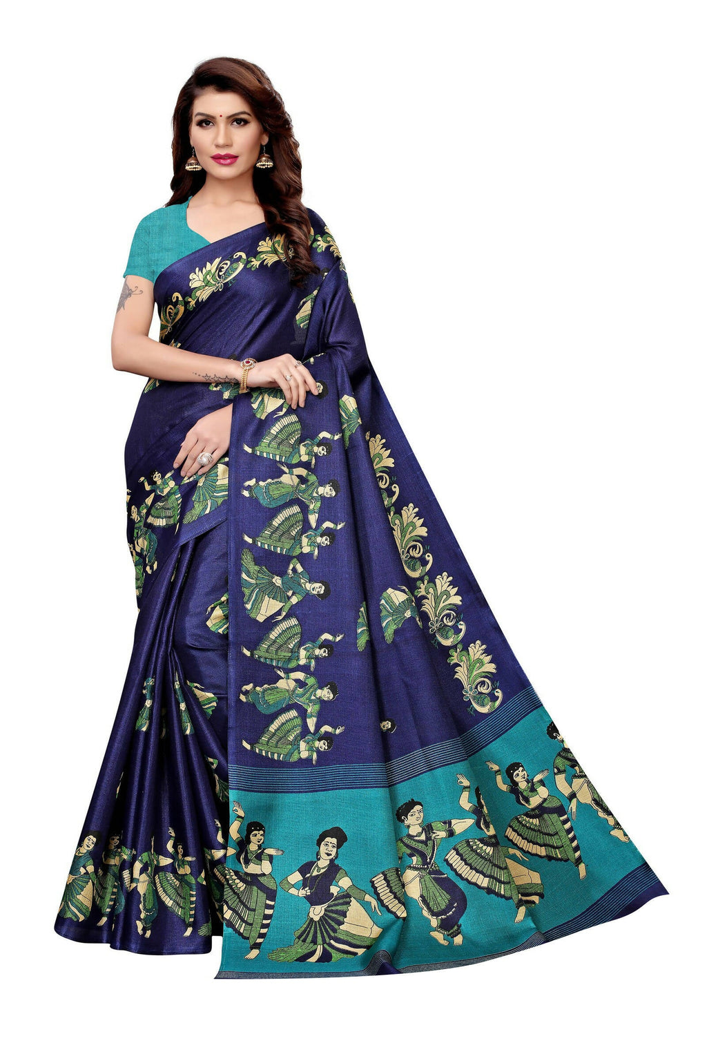 Vamika Navy Blue & Sky Blue Kalamkari With Jhalar Khadi Silk Saree