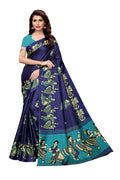 Vamika Navy Blue & Sky Blue Kalamkari With Jhalar Khadi Silk Saree