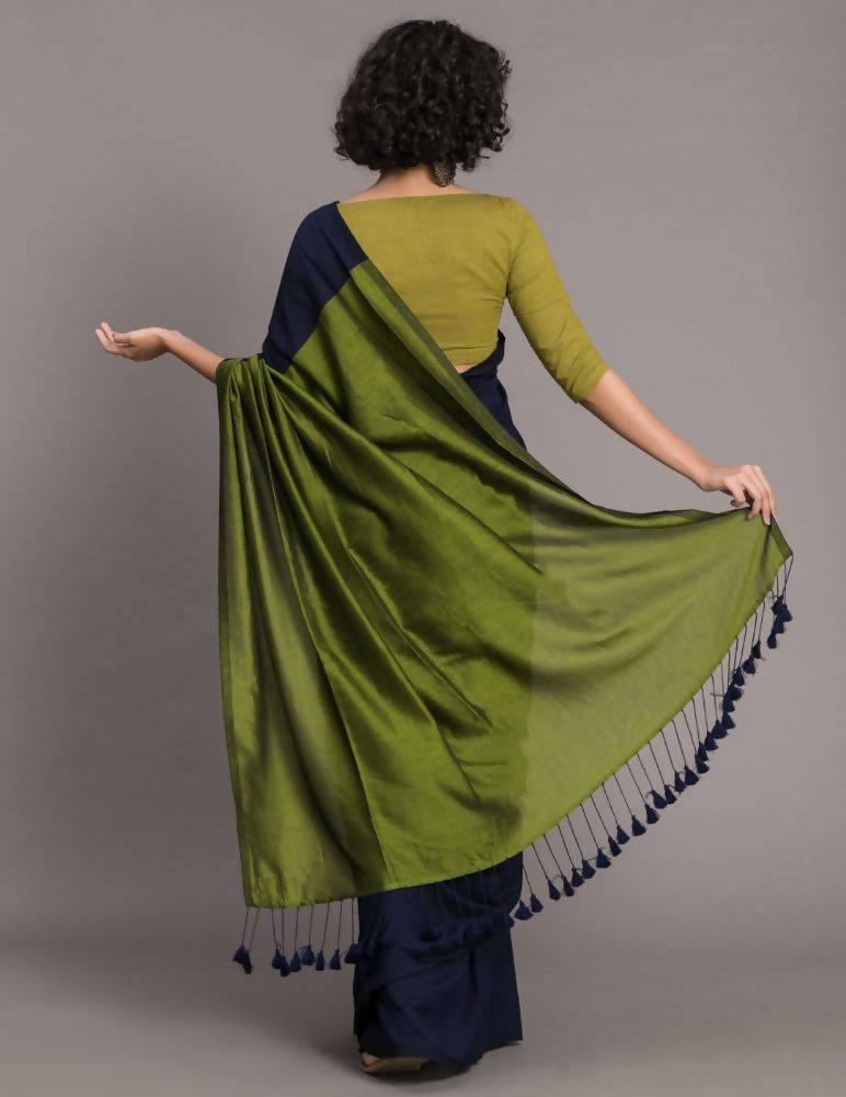 Suta Blue Green Colourblocked Cotton Blend Saree