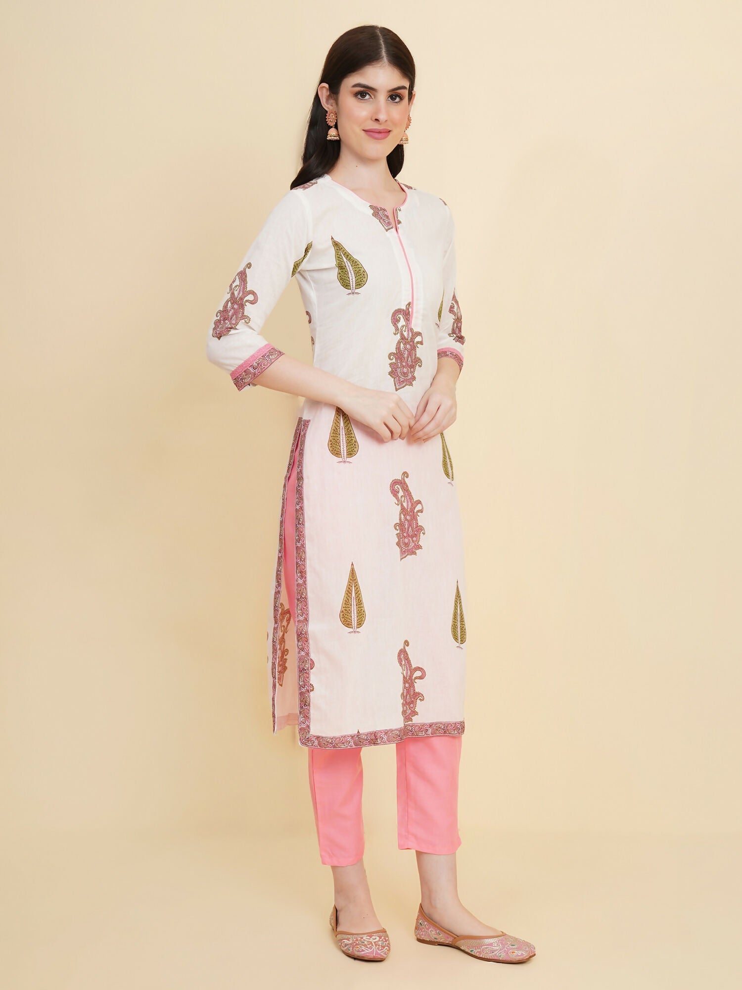 Designer Stylish white Cotton Stitched Suit With Dupatta - Tanisha
