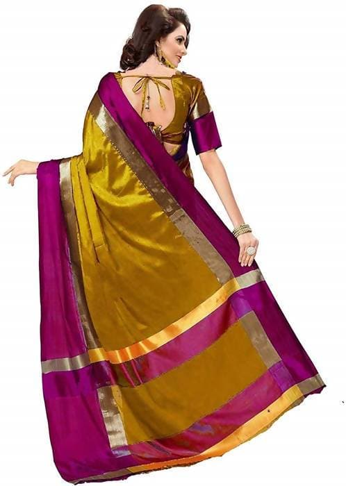 Vamika Mustard Cotton Silk Weaving Saree (Shreeji Gold Pink)