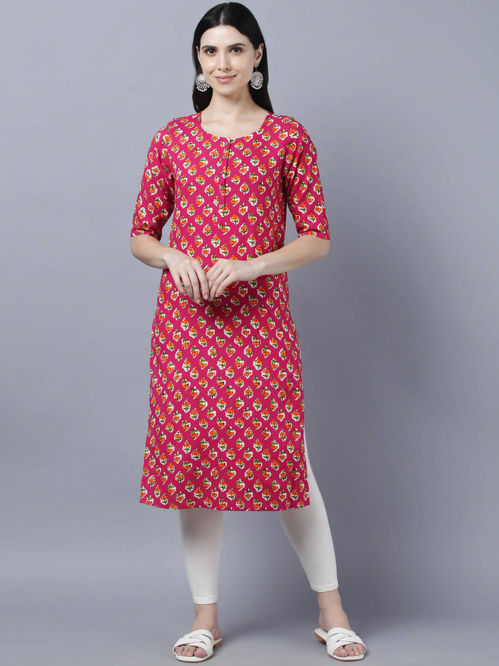 Myshka Women Pink Printed Straight Kurta
