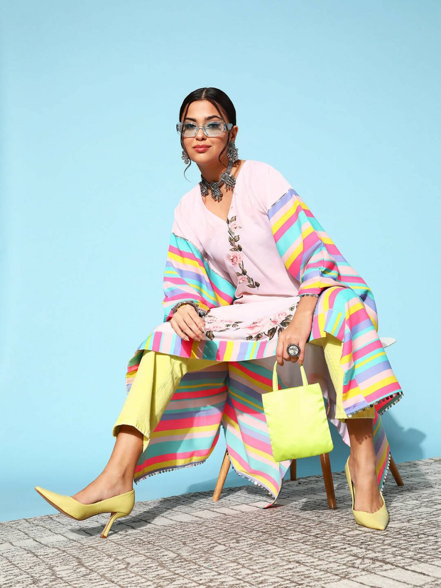 Ahalyaa Women Lovely Pink Crepe Vacation Stripes Kurta
