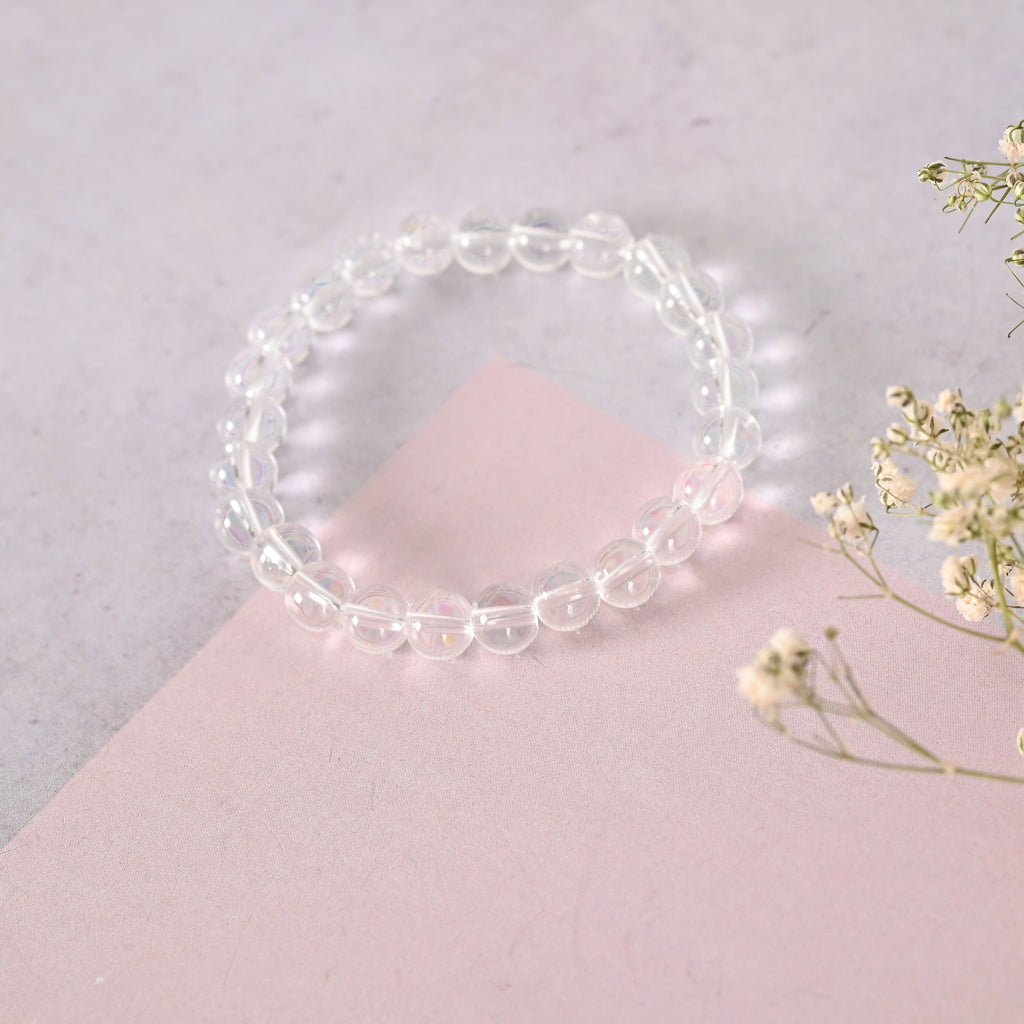 NVR Men & Women Transparent Beaded Elasticated Bracelet
