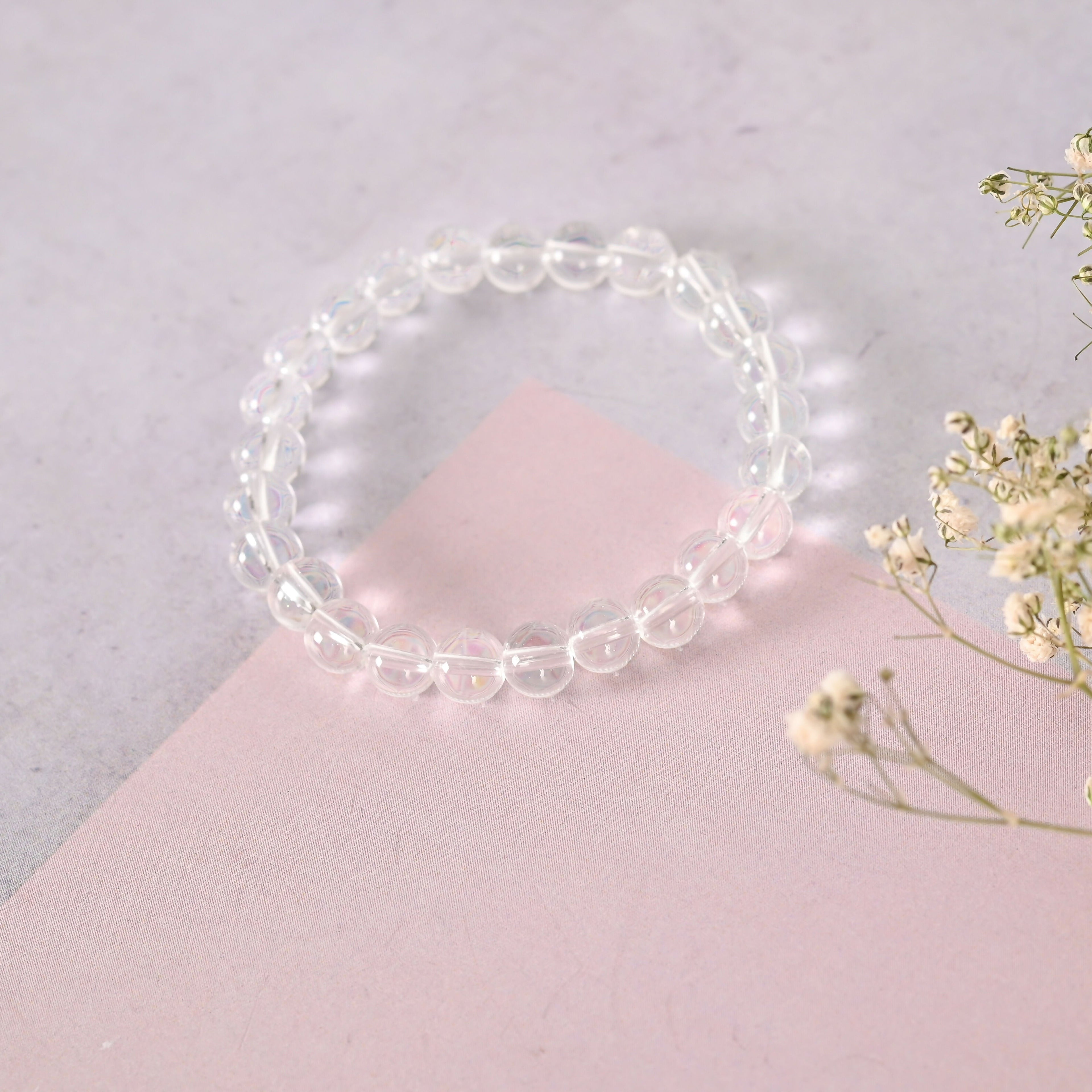 NVR Men & Women Transparent Beaded Elasticated Bracelet