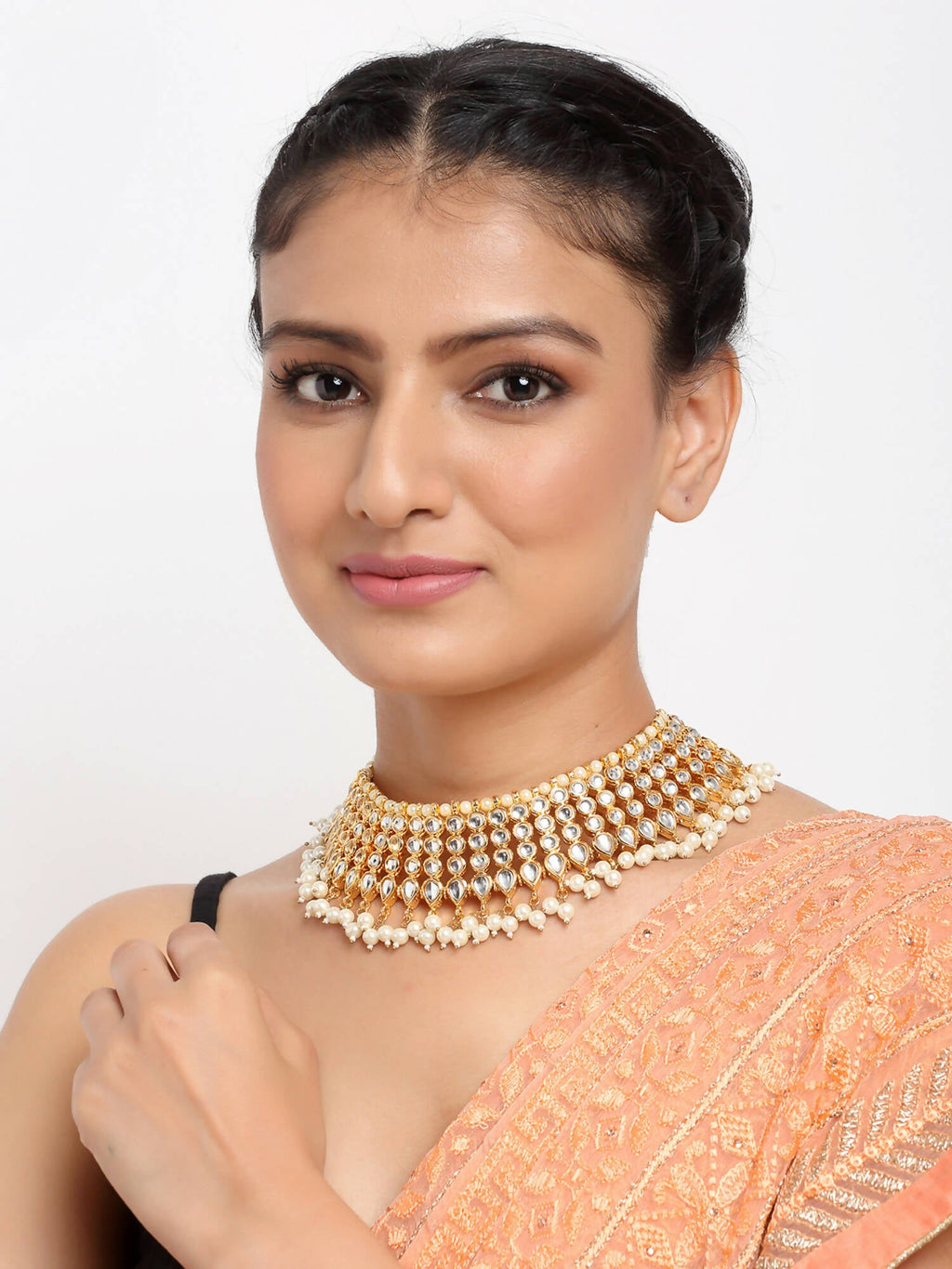 Kundan Pearl Choker - Ruby Raang