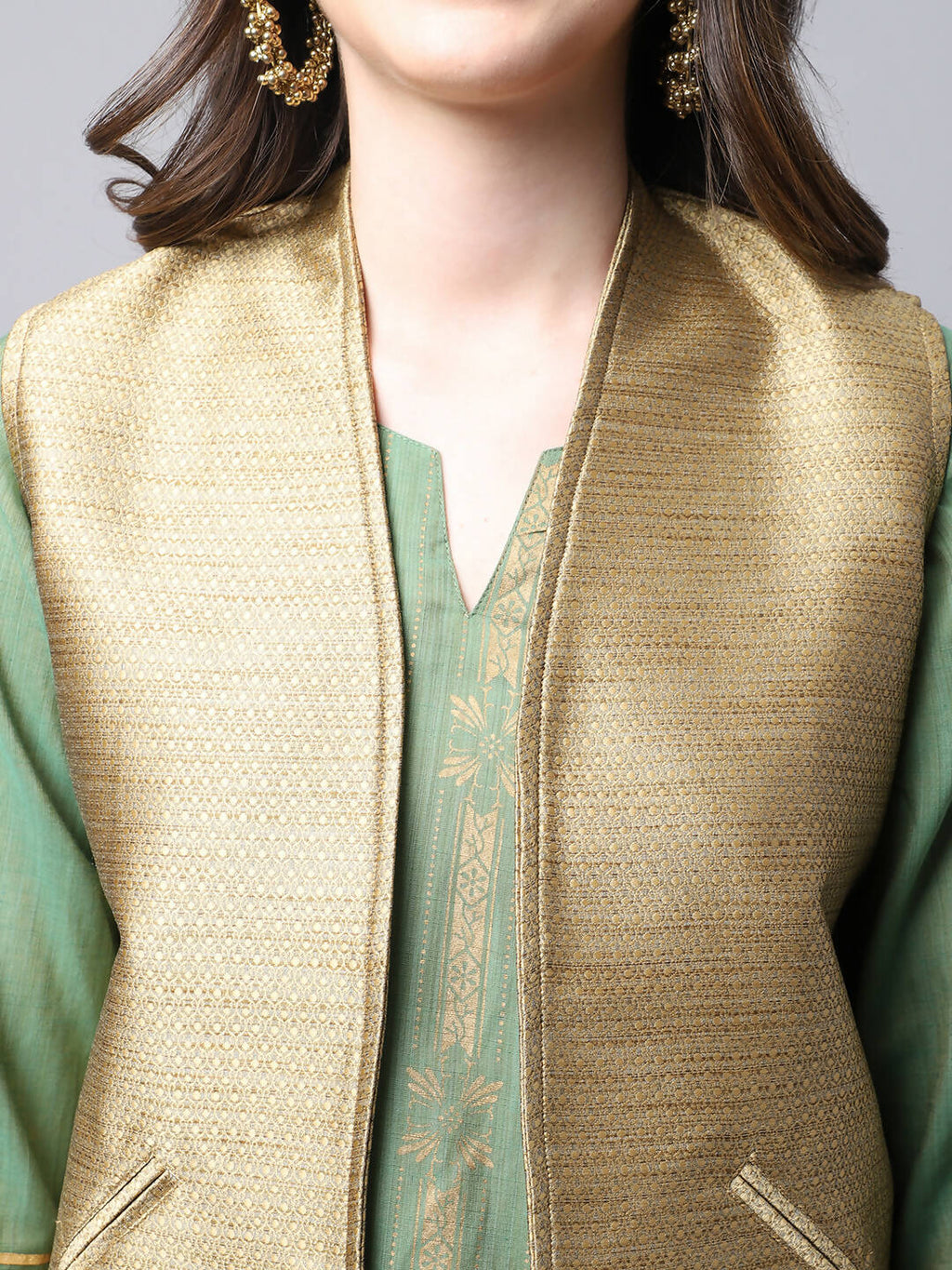 Even Apparels Beige Bansari Silk Open Front Women's Gillet