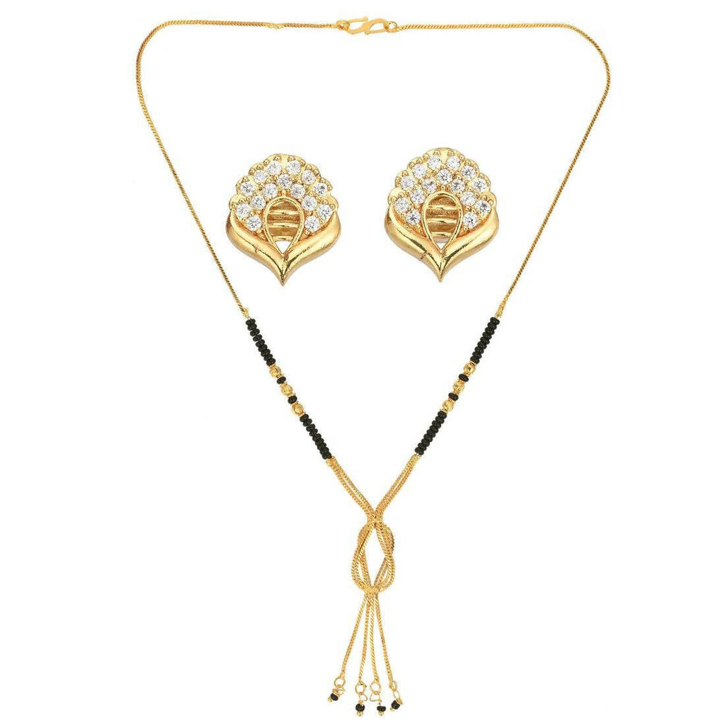 AanyaCentric Gold-Polished Short Mangalsutra Set with Earrings