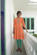 Orange Cotton Floral Printed A line Kurta - Prasuti