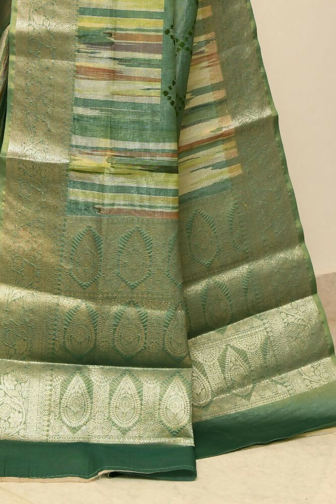 Joban Fashion Green Saree Tissue Digital With Embroidery