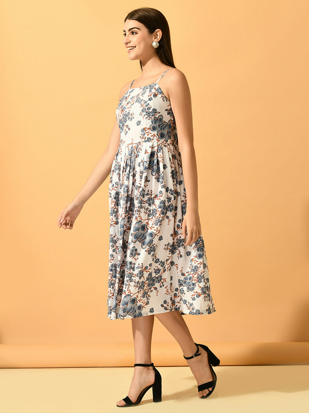 Myshka Women's White Fit and Flare Party Dress