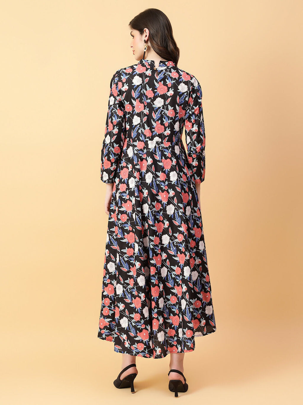 Joban Fashion Black Cotton Printed & Hand Work Dress