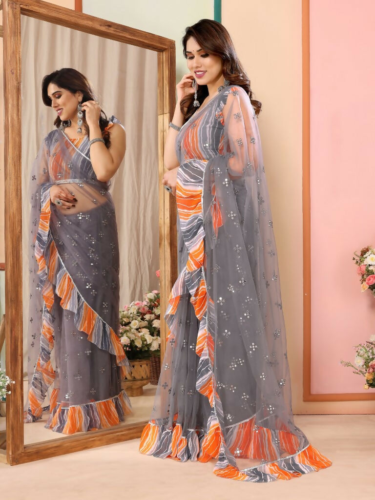 Partywear Designer Grey Net Fancy Saree - Dyuti